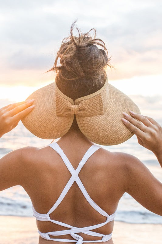 Sun Hat Foldable Wide Brim Bow Visor